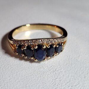 JTV Sapphire White Zircon 18k Gold Over 925 Silver Ring